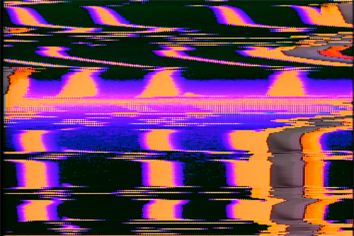 Image shows a video still from LoVid video. The image is coloured analog abstraction
